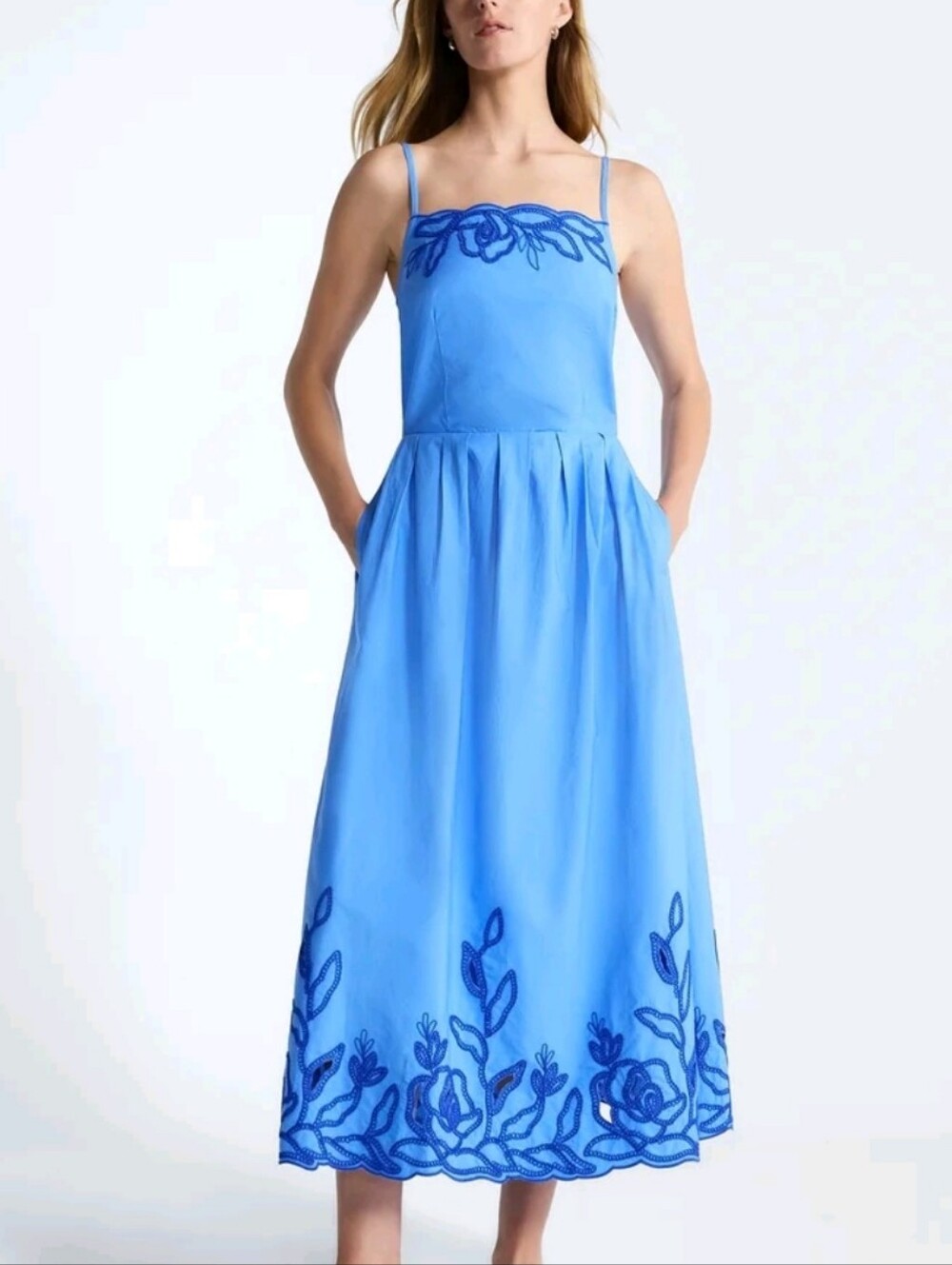 Free Assembly Embroidered Cotton Midi Dress, Size Small NWT